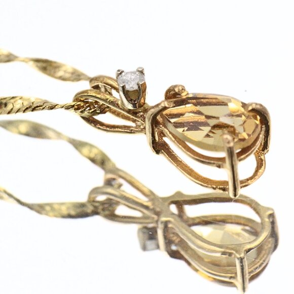 Opulent Dainty 14K Gold Citrine Tear Drop Shaped Twisted Rope Chain Necklace - Picture 5 of 10